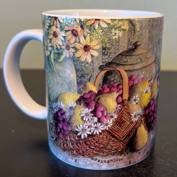 Vintage LANG & WISE “Roses and Pears” Ceramic Mug ~ Artwork  by Anna Krajewski - Picture 1 of 13